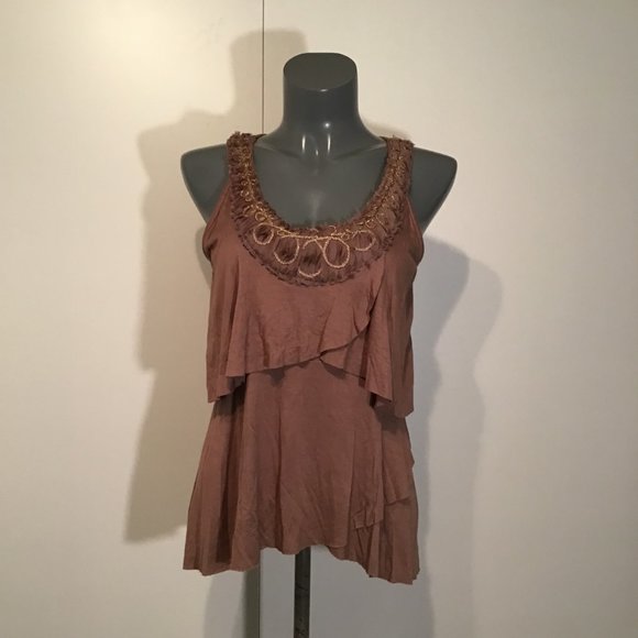 Olivia Moon Tiered Tank Top with Embellished Neckline Size M - Picture 1 of 10